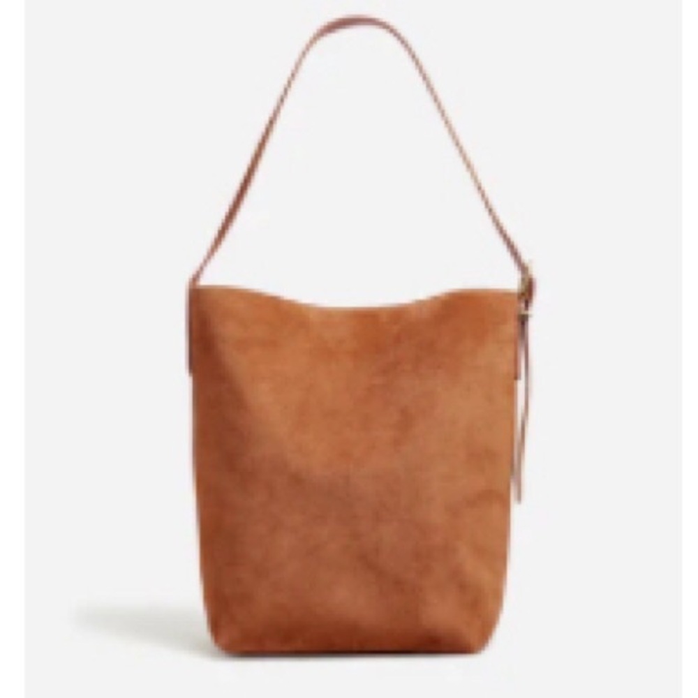 EUC Madewell suede leather tote essential bucket tote dark Carmel suede